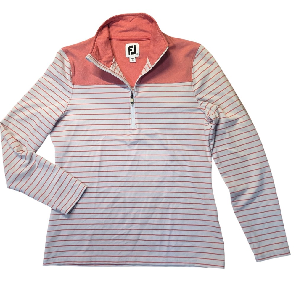 FootJoy Womens Pink Striped Quarter Zip Golf Pullover Long Sleeve Small FJ Logo